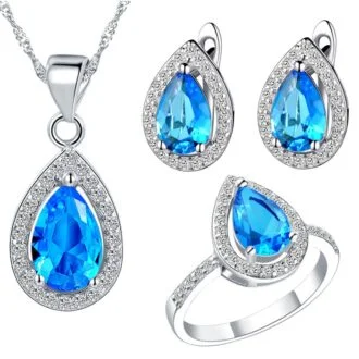 Earrings necklace ring  925 Sterling Silver Jewelry Set for Women Teardrop Pendant Necklace Earrings Bracelet Ring Fit with Party Meeting  Wedding Daily Birthday Gift.