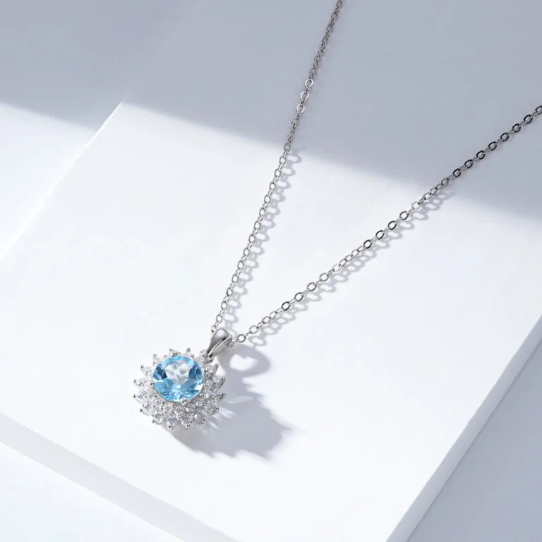 Natural Topaz Pendant Flower S925 Silver Necklace