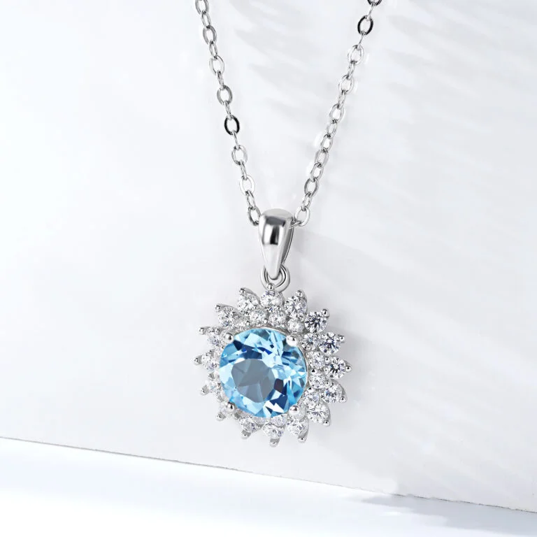 Natural Topaz Pendant Flower S925 Silver Necklace