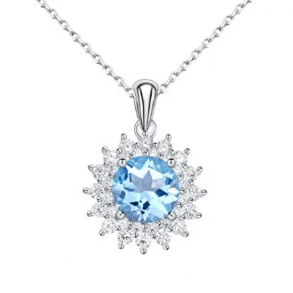 Natural Topaz Pendant Flower S925 Silver Necklace