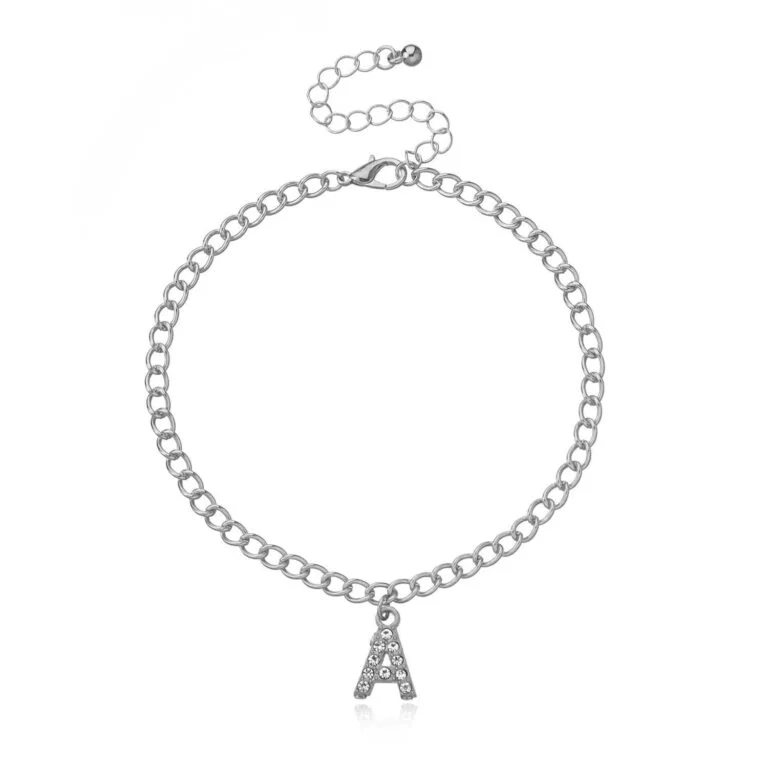 Fashion Full Rhinestone English Initial Pendant Anklet - Image 4