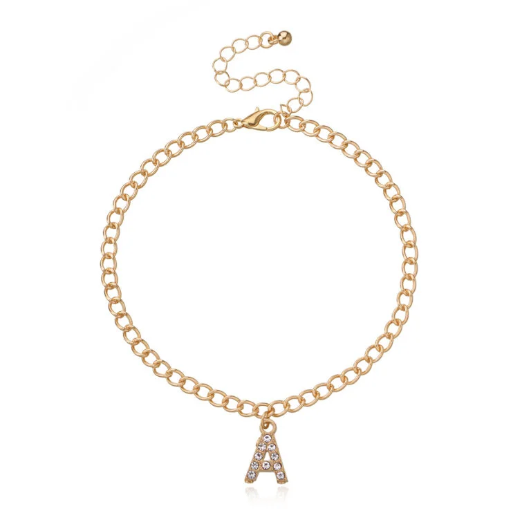 Fashion Full Rhinestone English Initial Pendant Anklet - Image 5